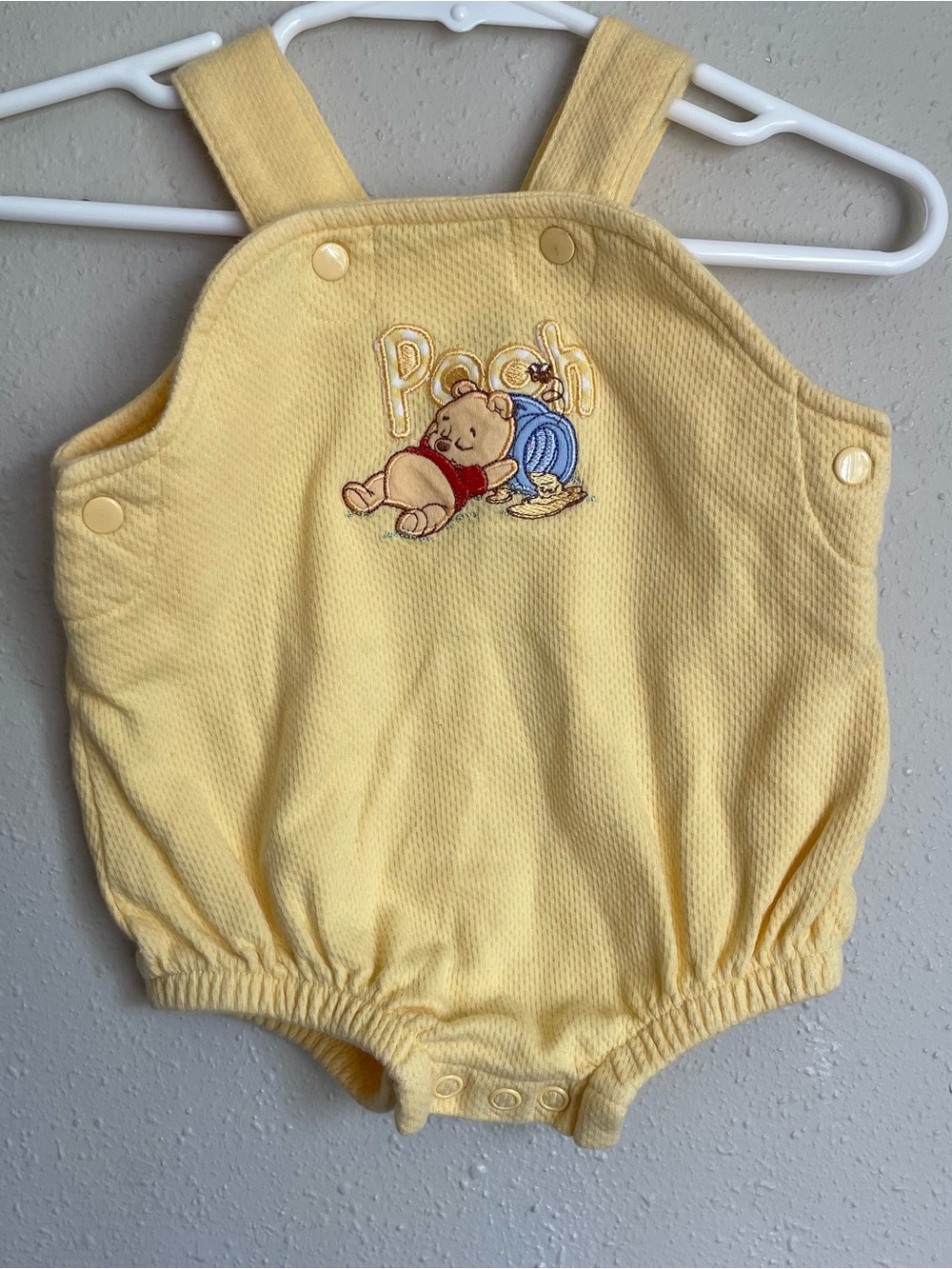 Y2K Disney Pooh Baby Pale Yellow Knit Overall Onesie